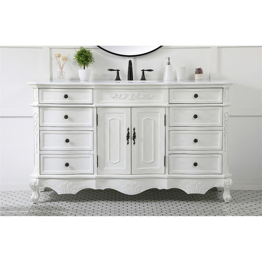 Elegant Danville 60" Single Vanity, Antique White/Ivory Marble