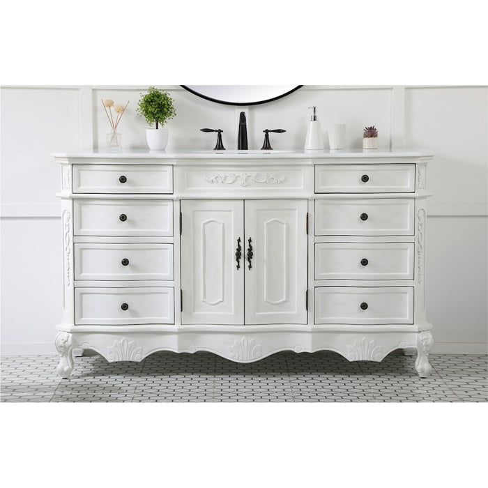 Elegant Danville 60" Single Vanity, Antique White/Ivory Marble