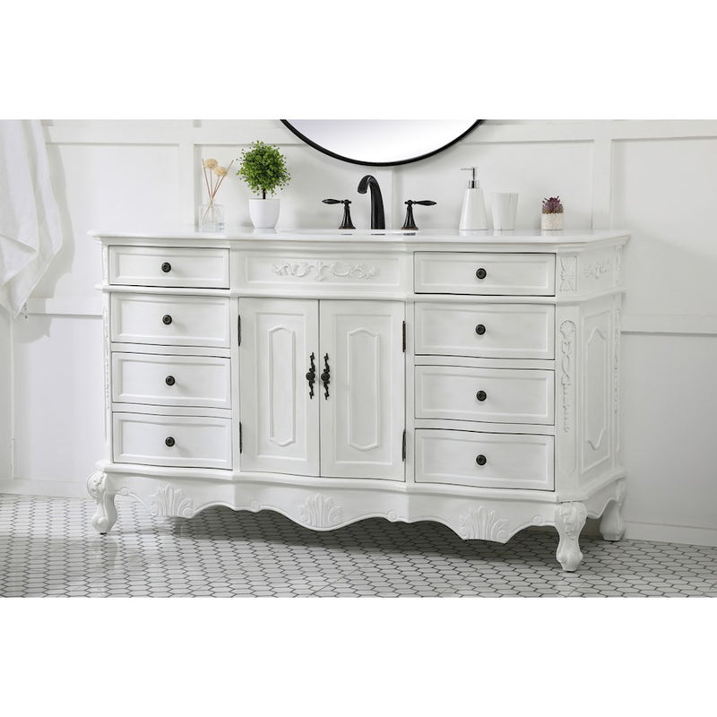 Elegant Danville 60" Single Vanity, Antique White/Ivory Marble
