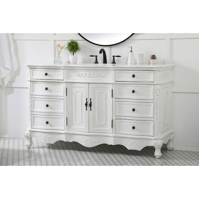 Elegant Danville 60" Single Vanity, Antique White/Ivory Marble