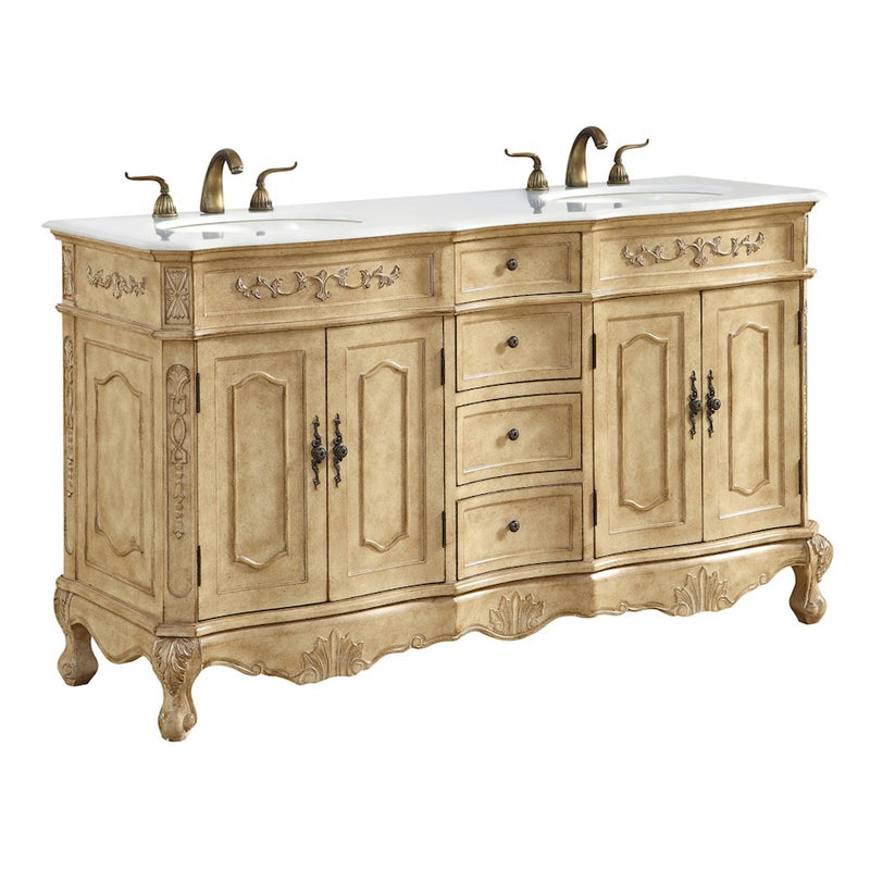 Elegant Danville 60" Double Vanity, Antique Beige/Ivory Marble