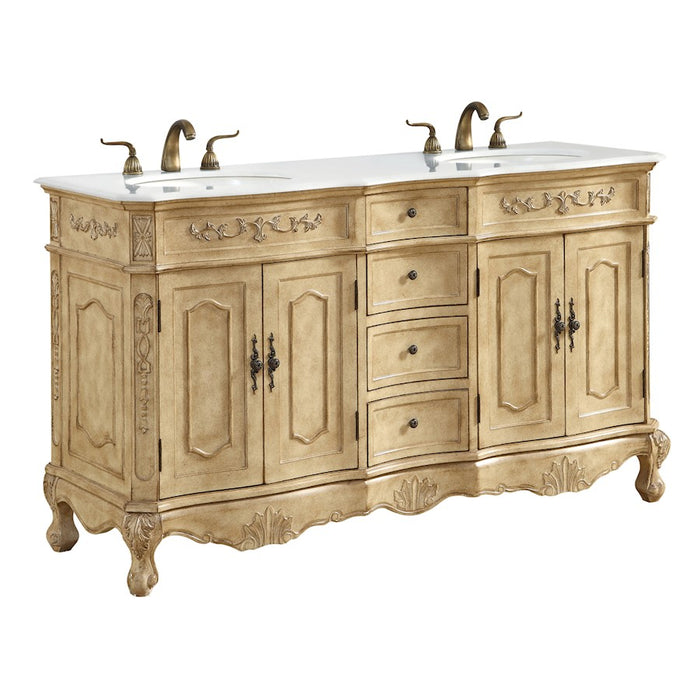 Elegant Danville 60" Double Vanity, Antique Beige/Ivory Marble