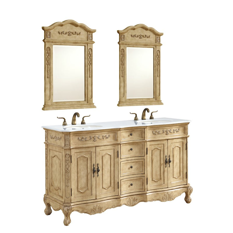 Elegant Danville 60" Double Vanity, Antique Beige/Ivory Marble
