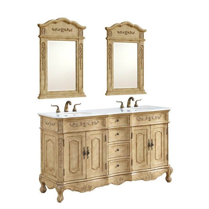 Elegant Danville 60" Double Vanity, Antique Beige/Ivory Marble