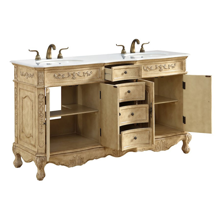 Elegant Danville 60" Double Vanity, Antique Beige/Ivory Marble
