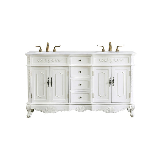 Elegant Danville 60" Double Vanity, Antique White/Ivory Marble - VF10160DAW-VW