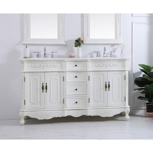Elegant Danville 60" Double Vanity, Antique White/Ivory Marble