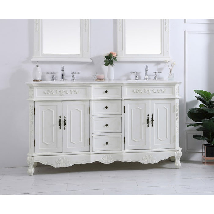 Elegant Danville 60" Double Vanity, Antique White/Ivory Marble