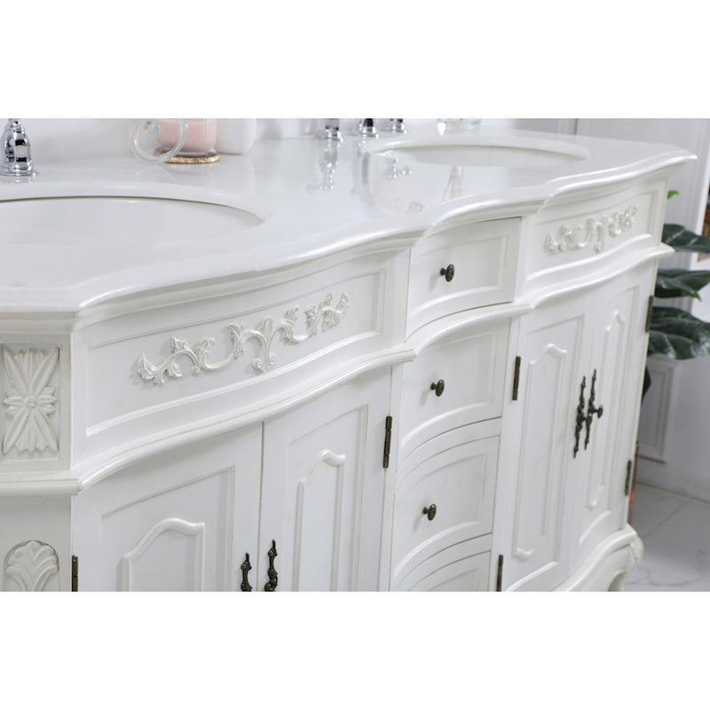Elegant Danville 60" Double Vanity, Antique White/Ivory Marble