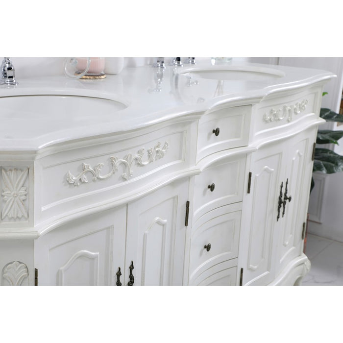 Elegant Danville 60" Double Vanity, Antique White/Ivory Marble