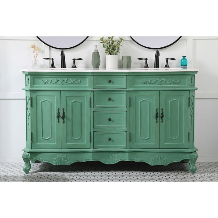 Elegant Danville 60" Double Bathroom Vanity, Vintage Mint