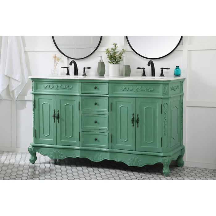 Elegant Danville 60" Double Bathroom Vanity, Vintage Mint