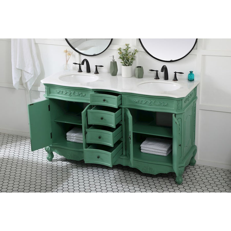Elegant Danville 60" Double Bathroom Vanity, Vintage Mint