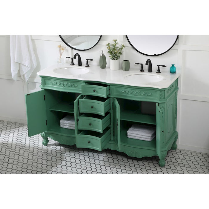 Elegant Danville 60" Double Bathroom Vanity, Vintage Mint