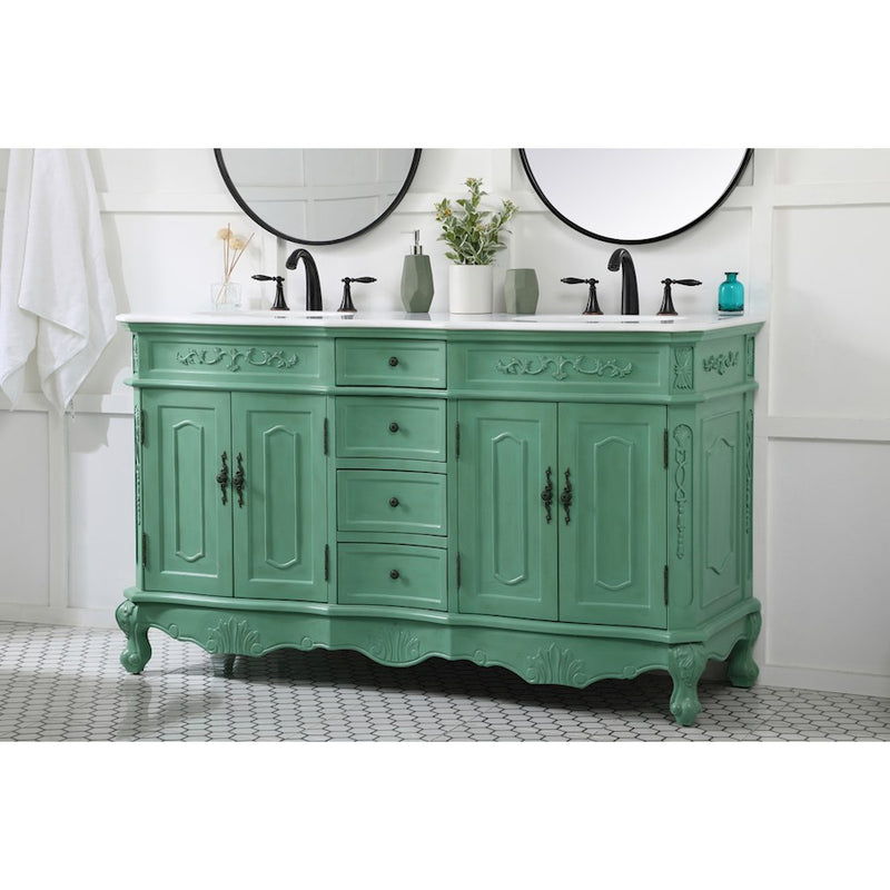 Elegant Danville 60" Double Vanity, Vintage Mint/Ivory Marble