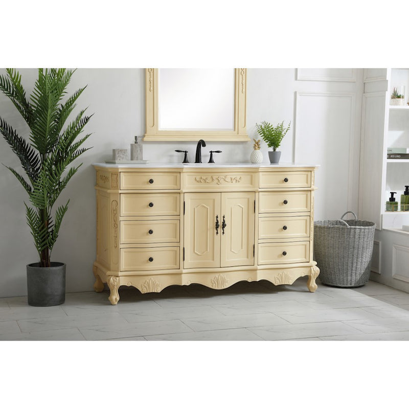 Elegant Danville 60" Single Vanity, Light Beige/Ivory Marble