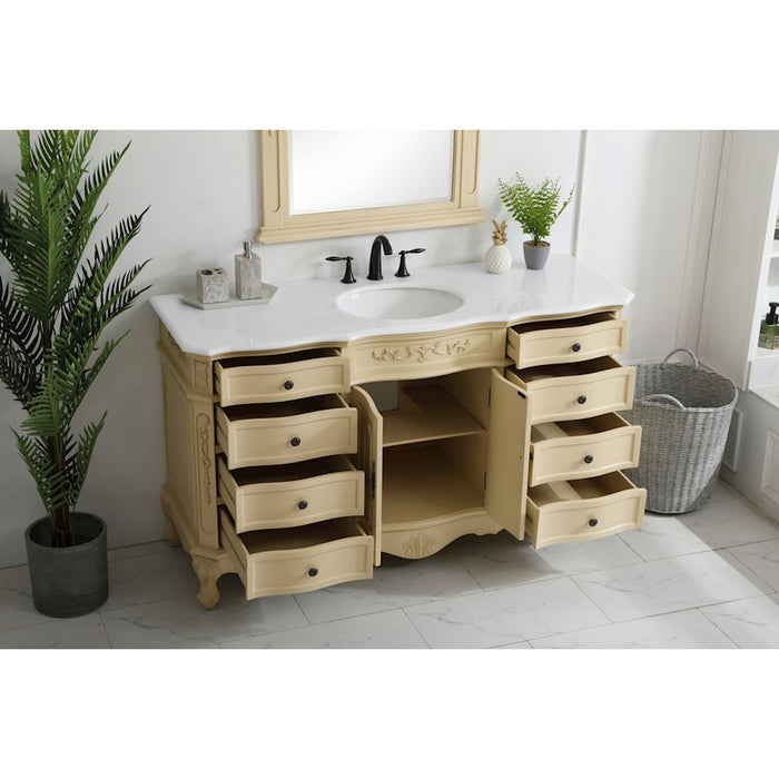 Elegant Danville 60" Single Vanity, Light Beige/Ivory Marble
