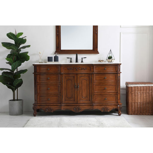 Elegant Danville 60" Single Vanity, Teak/Ivory Marble