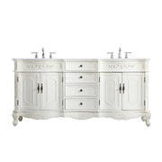 Elegant Danville 72" Double Vanity, Antique White/Ivory Marble - VF10172DAW-VW