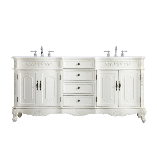 Elegant Danville 72" Double Vanity, Antique White/Ivory Marble - VF10172DAW-VW
