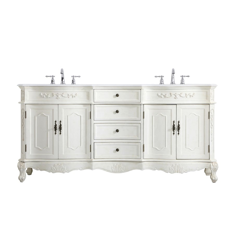Elegant Danville 72" Double Vanity, Antique White/Ivory Marble - VF10172DAW-VW