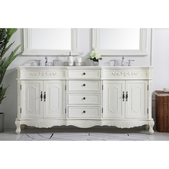 Elegant Danville 72" Double Vanity, Antique White/Ivory Marble