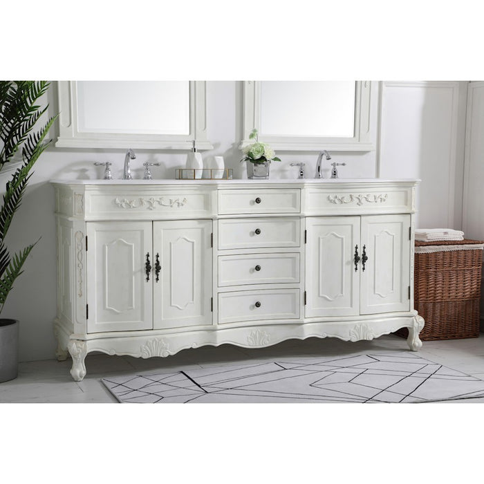 Elegant Danville 72" Double Vanity, Antique White/Ivory Marble