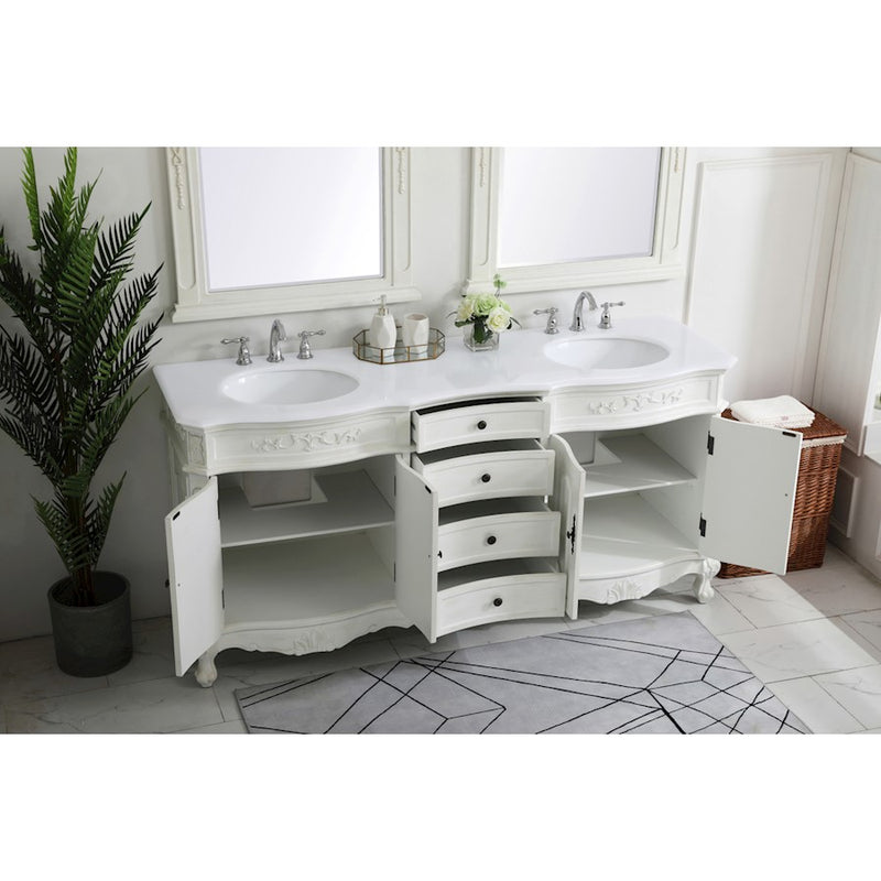 Elegant Danville 72" Double Vanity, Antique White/Ivory Marble