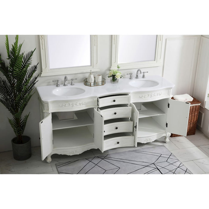 Elegant Danville 72" Double Vanity, Antique White/Ivory Marble
