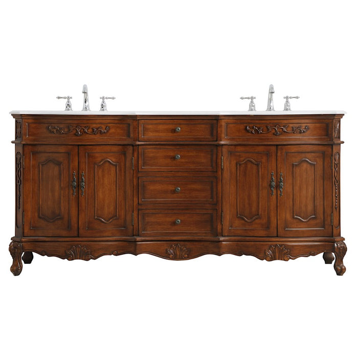 Elegant Danville 72" Double Vanity, Teak/Ivory Marble - VF10172DTK-VW
