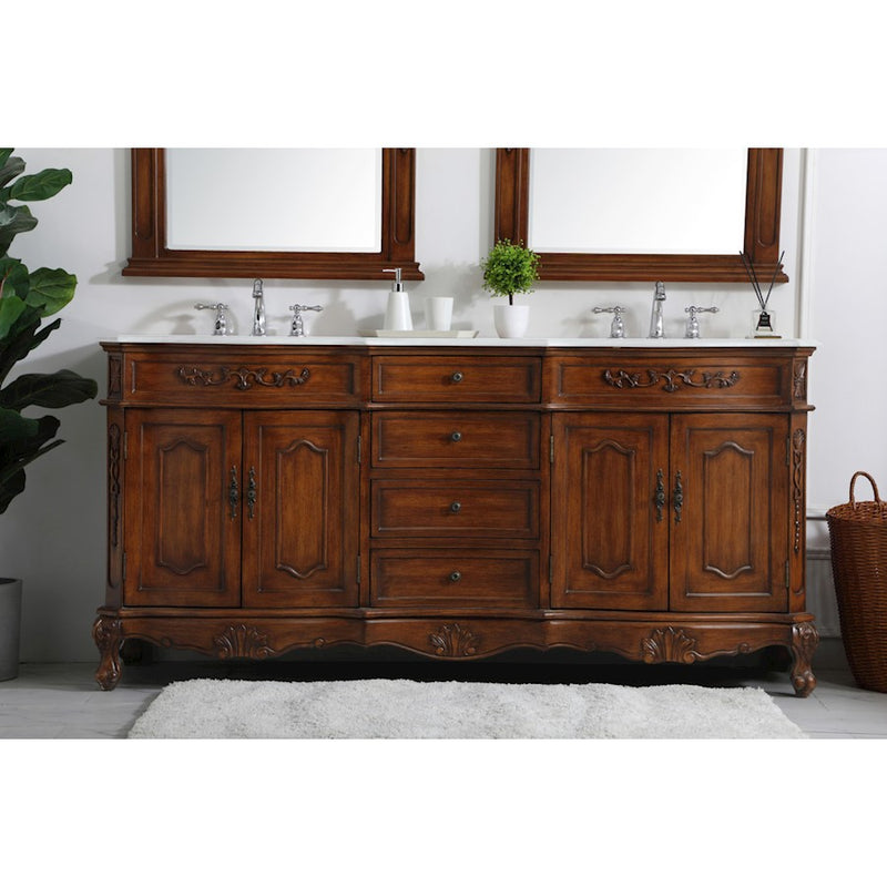 Elegant Danville 72" Double Vanity, Teak/Ivory Marble