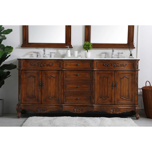 Elegant Danville 72" Double Vanity, Teak/Ivory Marble