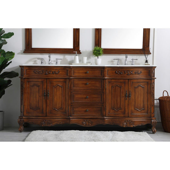 Elegant Danville 72" Double Vanity, Teak/Ivory Marble