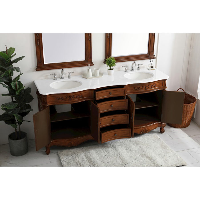 Elegant Danville 72" Double Vanity, Teak/Ivory Marble