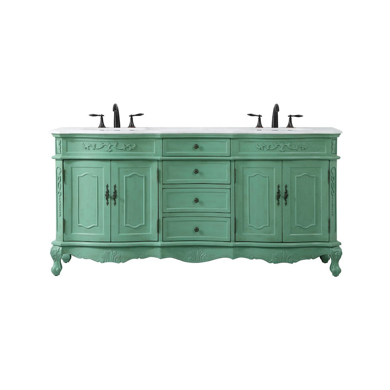 Elegant Danville 72" Double Vanity, Vintage Mint/Ivory Marble - VF10172DVM-VW