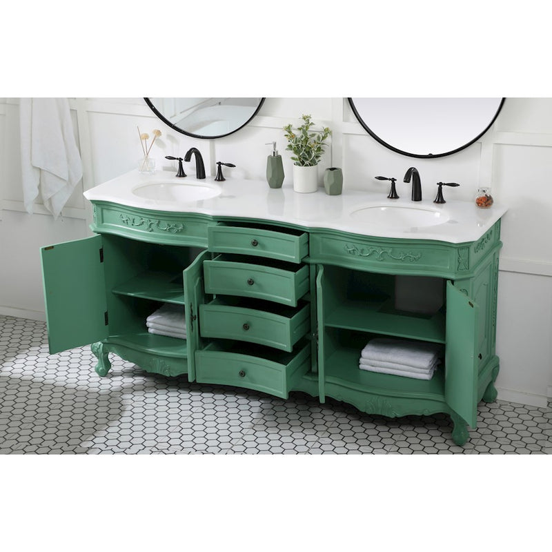 Elegant Danville 72" Double Vanity, Vintage Mint/Ivory Marble