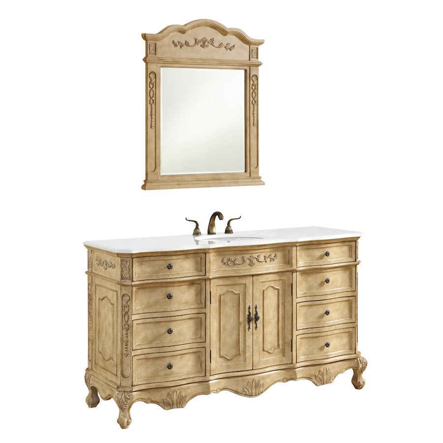 Elegant Danville 60" Single Vanity, Antique Beige/Ivory Marble - VF101S60AB-VW