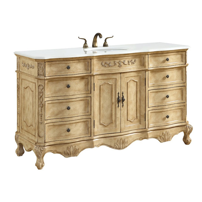 Elegant Danville 60" Single Vanity, Antique Beige/Ivory Marble