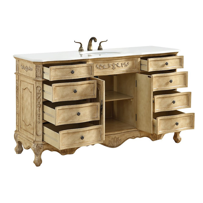 Elegant Danville 60" Single Vanity, Antique Beige/Ivory Marble