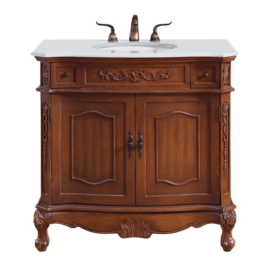 Elegant Danvil 36" Single Vanity, Brown/Ivory Marble - VF10536BR-VW