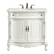 Elegant Danvil 36" Single Vanity, Antique White/Ivory Marble - VF10636AW-VW