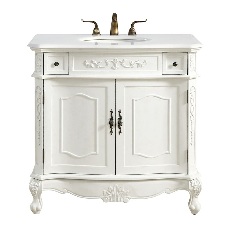 Elegant Danvil 36" Single Vanity, Antique White/Ivory Marble - VF10636AW-VW