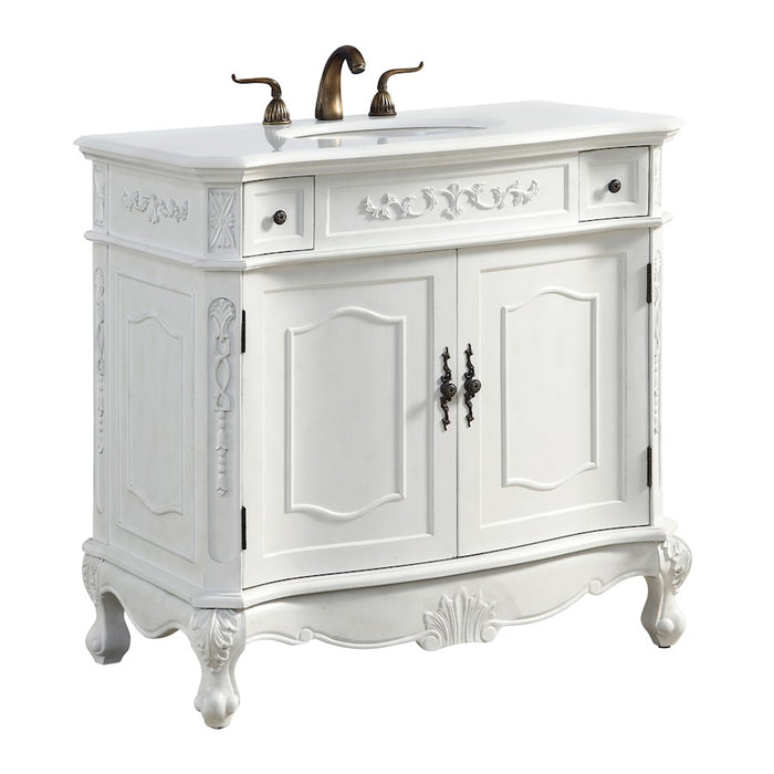 Elegant Danvil 36" Single Vanity, Antique White/Ivory Marble