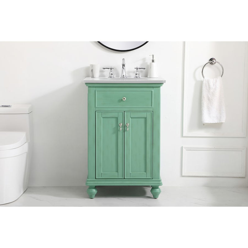 Elegant Otto 24" Single Vanity, Vintage Mint/Ivory Marble