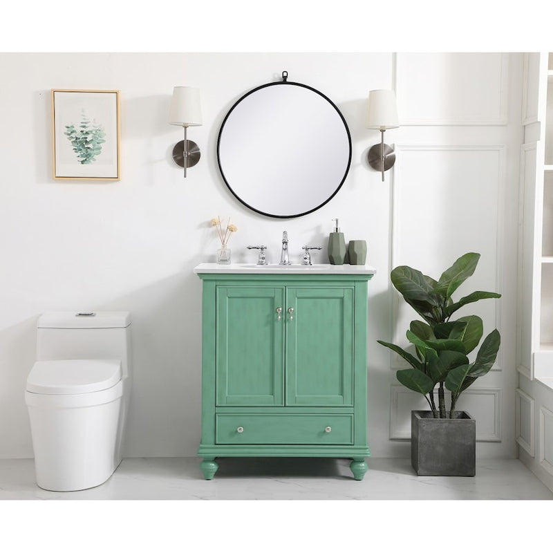 Elegant Otto 30" Single Vanity, Vintage Mint/Ivory Marble