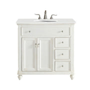 Elegant Otto 36" Single Vanity, Antique White/Ivory Marble - VF12336AW-VW