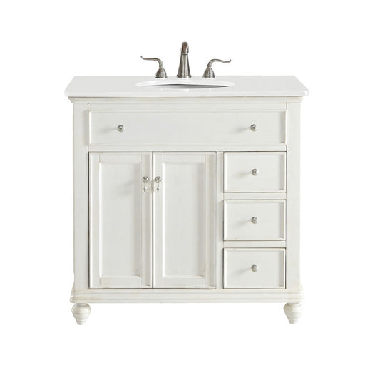 Elegant Otto 36" Single Vanity, Antique White/Ivory Marble - VF12336AW-VW