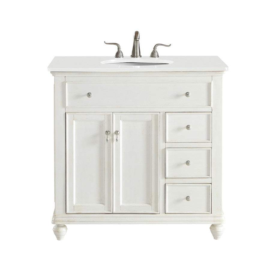 Elegant Otto 36" Single Vanity, Antique White/Ivory Marble - VF12336AW-VW