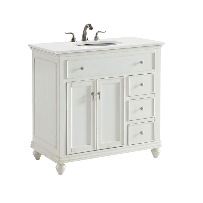 Elegant Otto 36" Single Vanity, Antique White/Ivory Marble