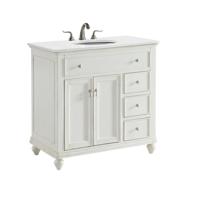 Elegant Otto 36" Single Vanity, Antique White/Ivory Marble